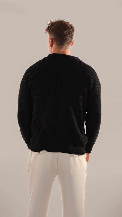 Men’s Half Zip Jumper – Knitted, Stand Collar, Rib Trim
