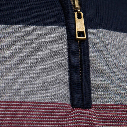 Men’s Half Zip Knitted Sweater with Bold Stripes – Autumn/Winter Casual Wear