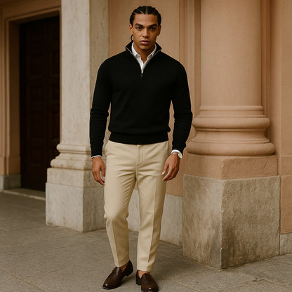 Men’s Half-Zip Pullover with Long Sleeves – All-Season Smart Casual Layer