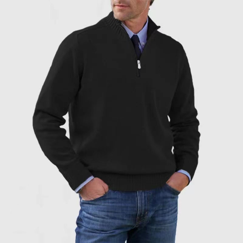 Cevori Ribbed Trim Half Zip Mock Neck Jumper