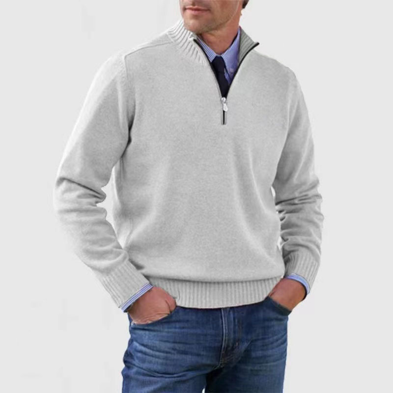 Cevori Ribbed Trim Half Zip Mock Neck Jumper