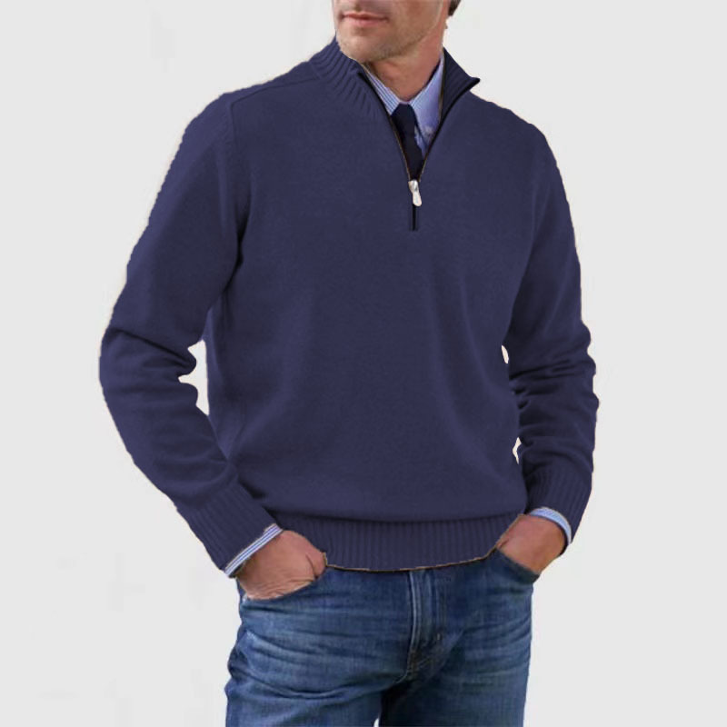 Men’s Smooth Knit Quarter Zip Stand Collar Sweater