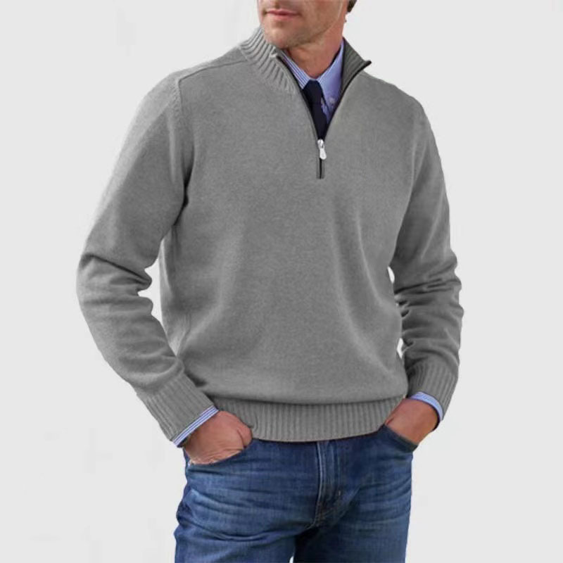 Cevori Ribbed Trim Half Zip Mock Neck Jumper