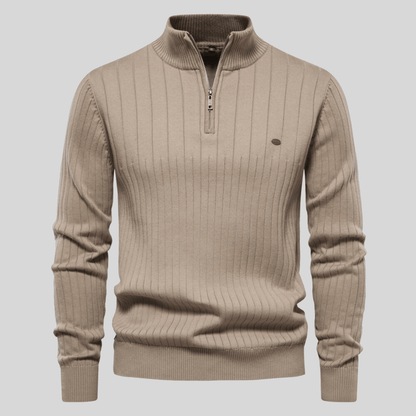 Men’s Half Zip Sweater – Ribbed, Mock Neck Style