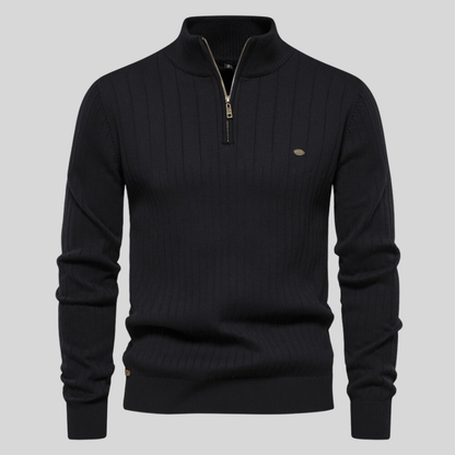 Men’s Half Zip Sweater – Ribbed, Mock Neck Style