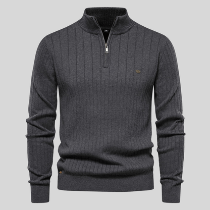 Men’s Half Zip Sweater – Ribbed, Mock Neck Style