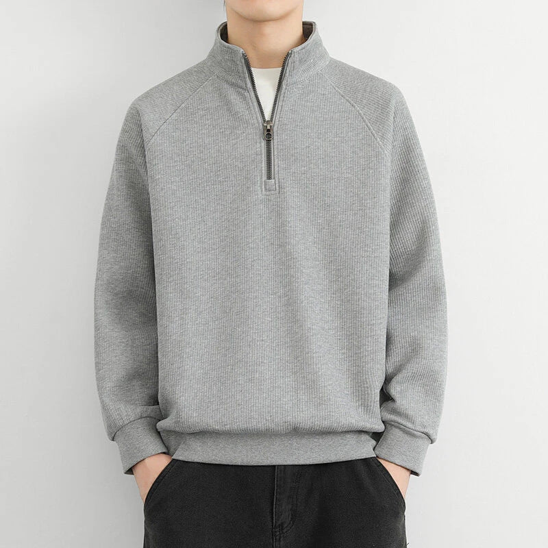Men’s Half-Zip Sweatshirt – Ribbed Knit – Relaxed Fit – Stand Collar Pullover