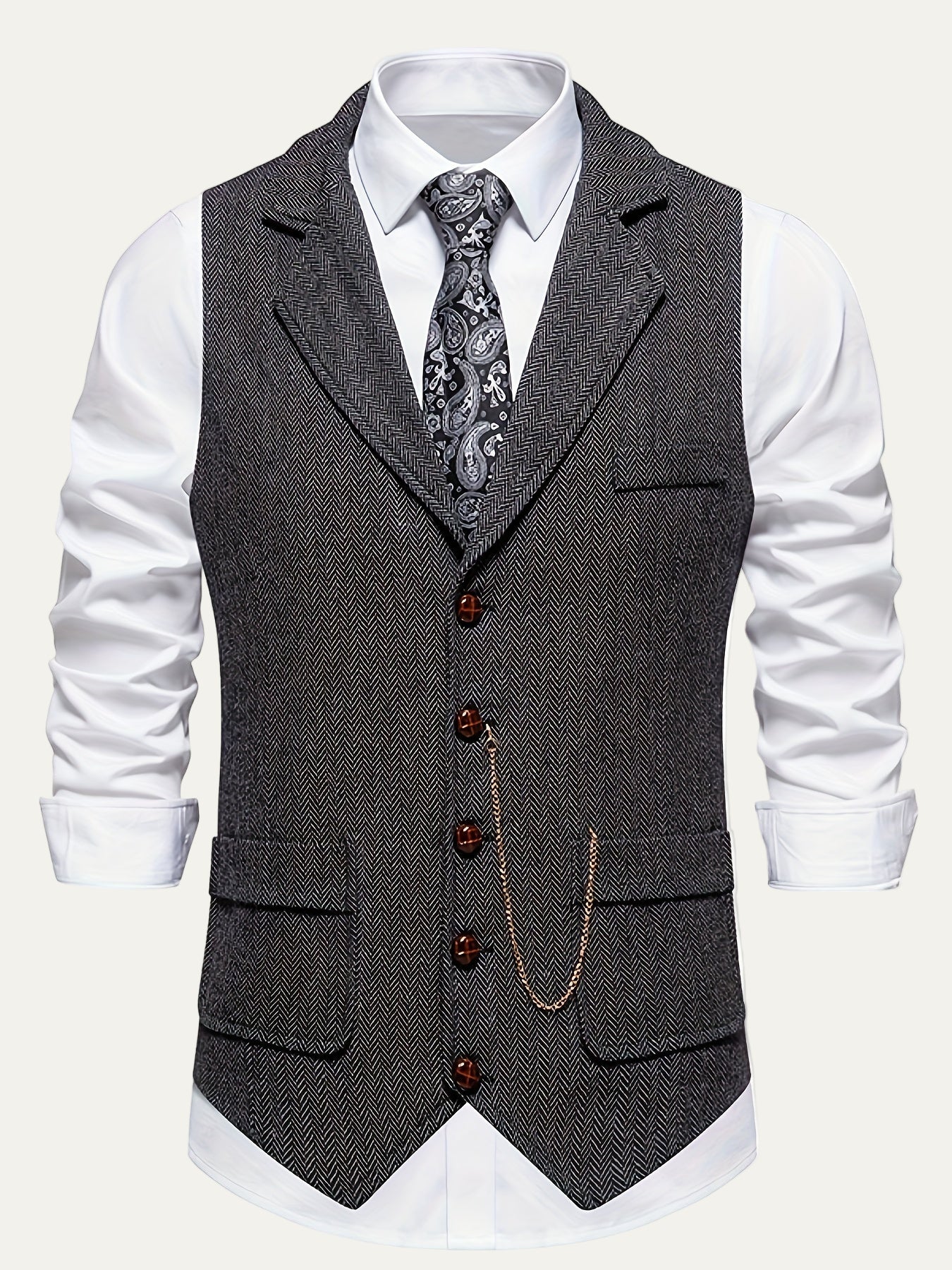 Men’s Herringbone Notch Lapel Formal Vest