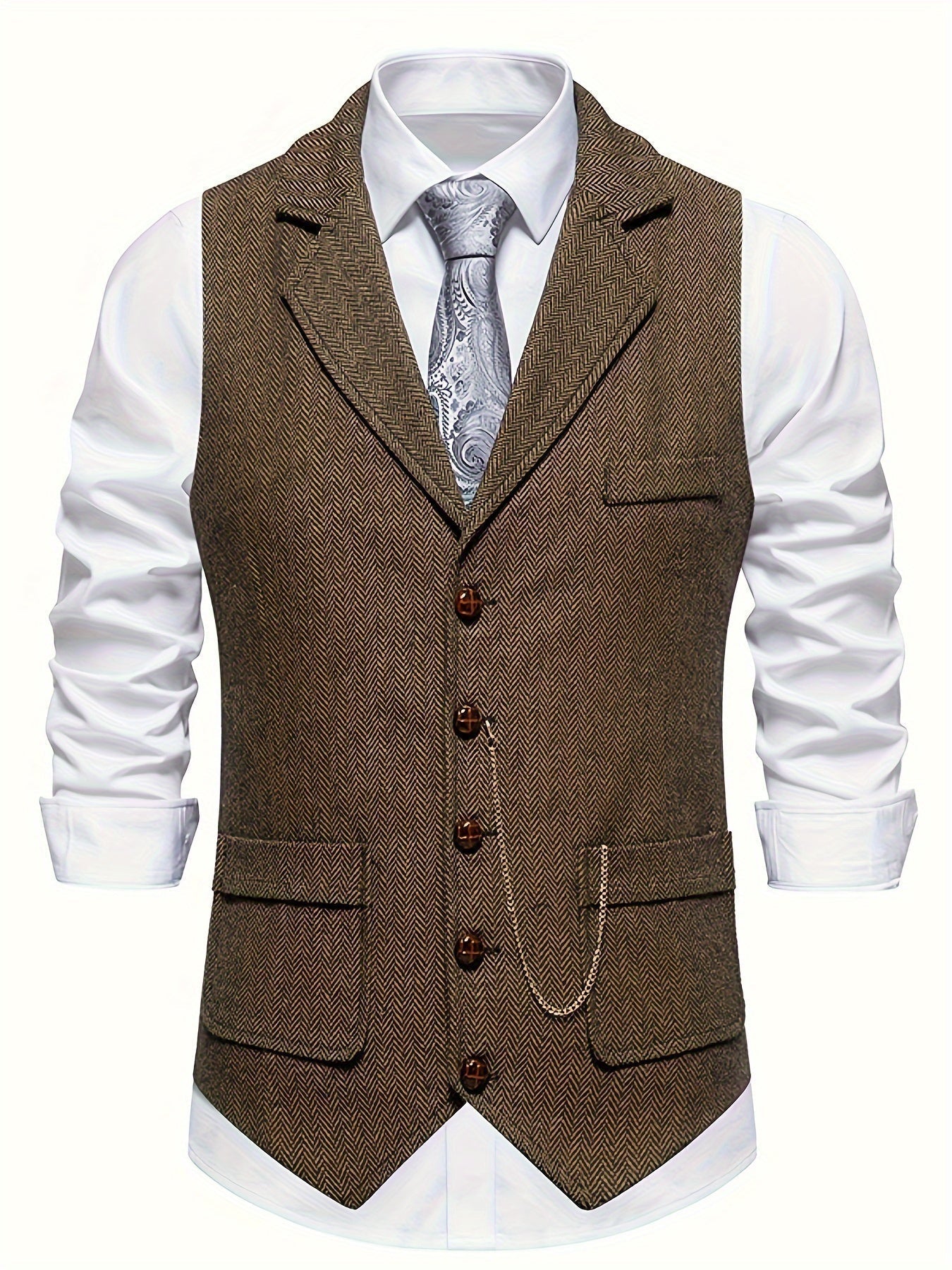 Cevori Tailored Fit Herringbone Waistcoat
