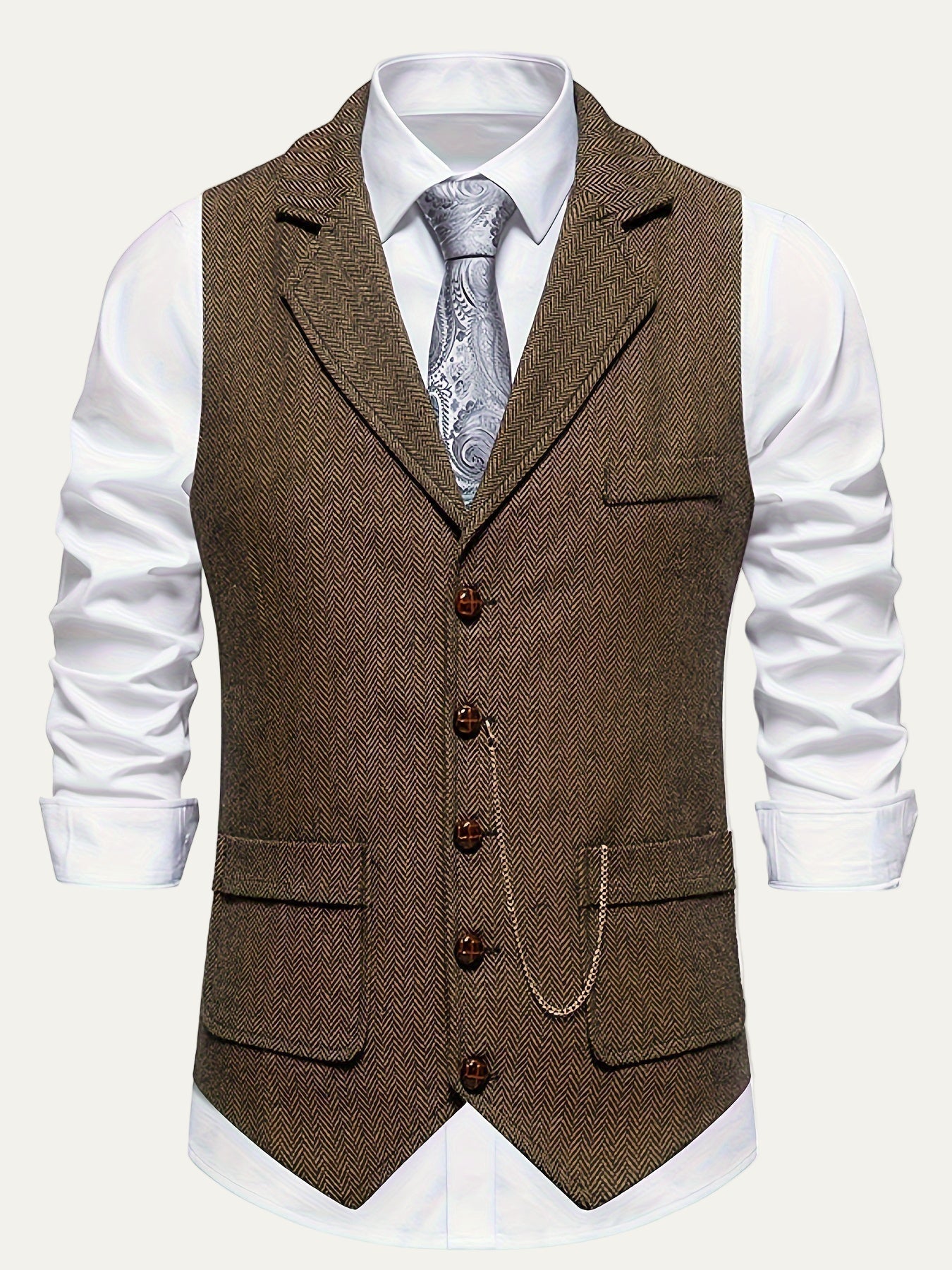 Men’s Herringbone Notch Lapel Formal Vest