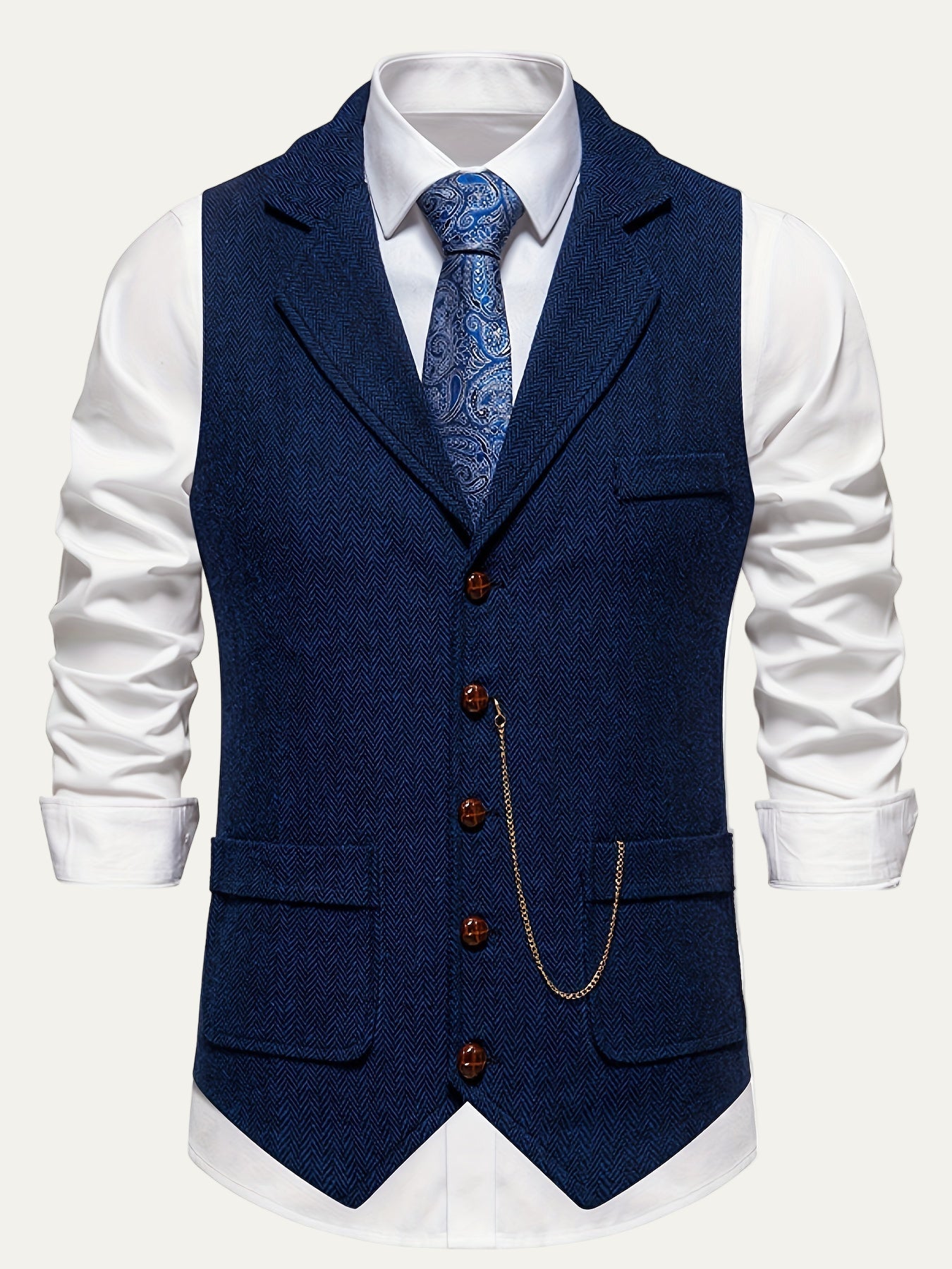 Men’s Herringbone Notch Lapel Formal Vest