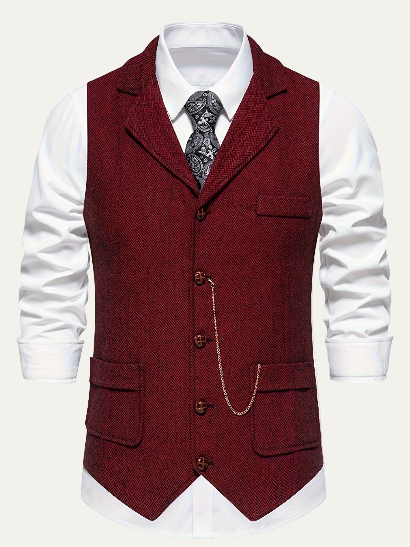 Men’s Herringbone Notch Lapel Formal Vest