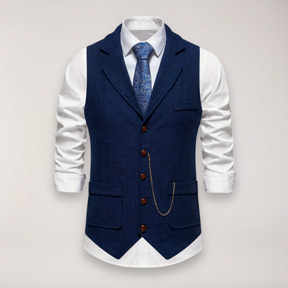 Men’s Herringbone Waistcoat – Classic Fit with Reversed Collar
