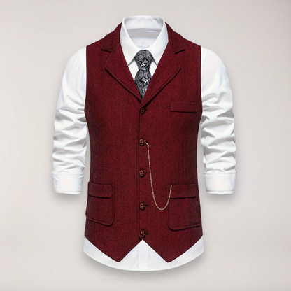 Men’s Herringbone Waistcoat – Classic Fit with Reversed Collar
