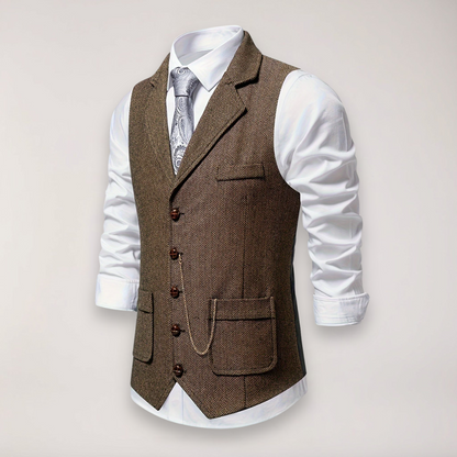 Men’s Herringbone Waistcoat – Classic Fit with Reversed Collar
