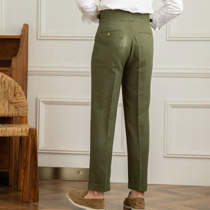 Men's High Waisted Pleated Trousers with Side Adjuster - Italian Style