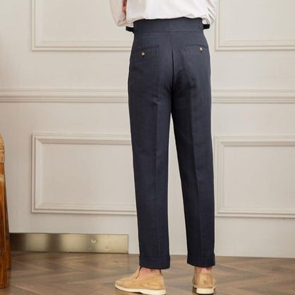 Men's High Waisted Pleated Trousers with Side Adjuster - Italian Style