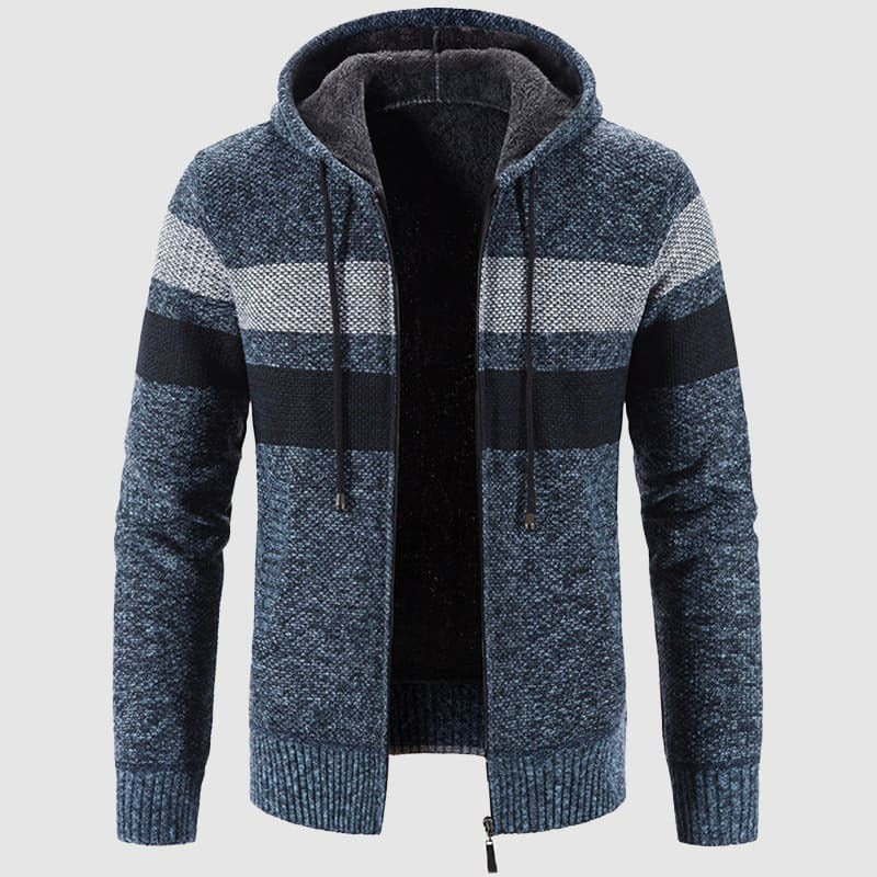 Men’s Hooded Jacket – Regular to Slim Fit – Knitted Texture – Plush Lined – Zip Front