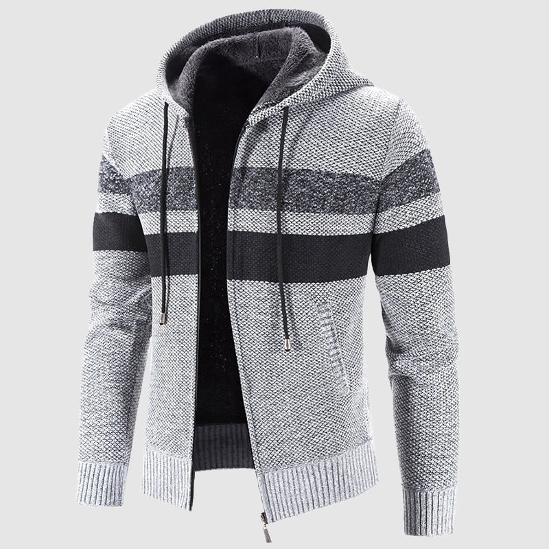 Men’s Hooded Jacket – Regular to Slim Fit – Knitted Texture – Plush Lined – Zip Front
