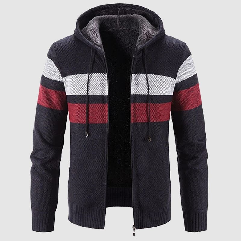 Men’s Hooded Jacket – Regular to Slim Fit – Knitted Texture – Plush Lined – Zip Front