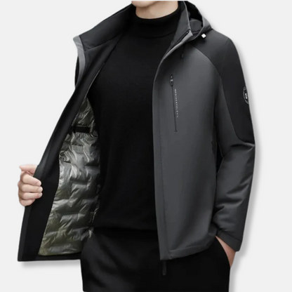 Men’s Hooded Jacket – Wind-Resistant – Straight Fit – Zippered Pockets – Panel Detail