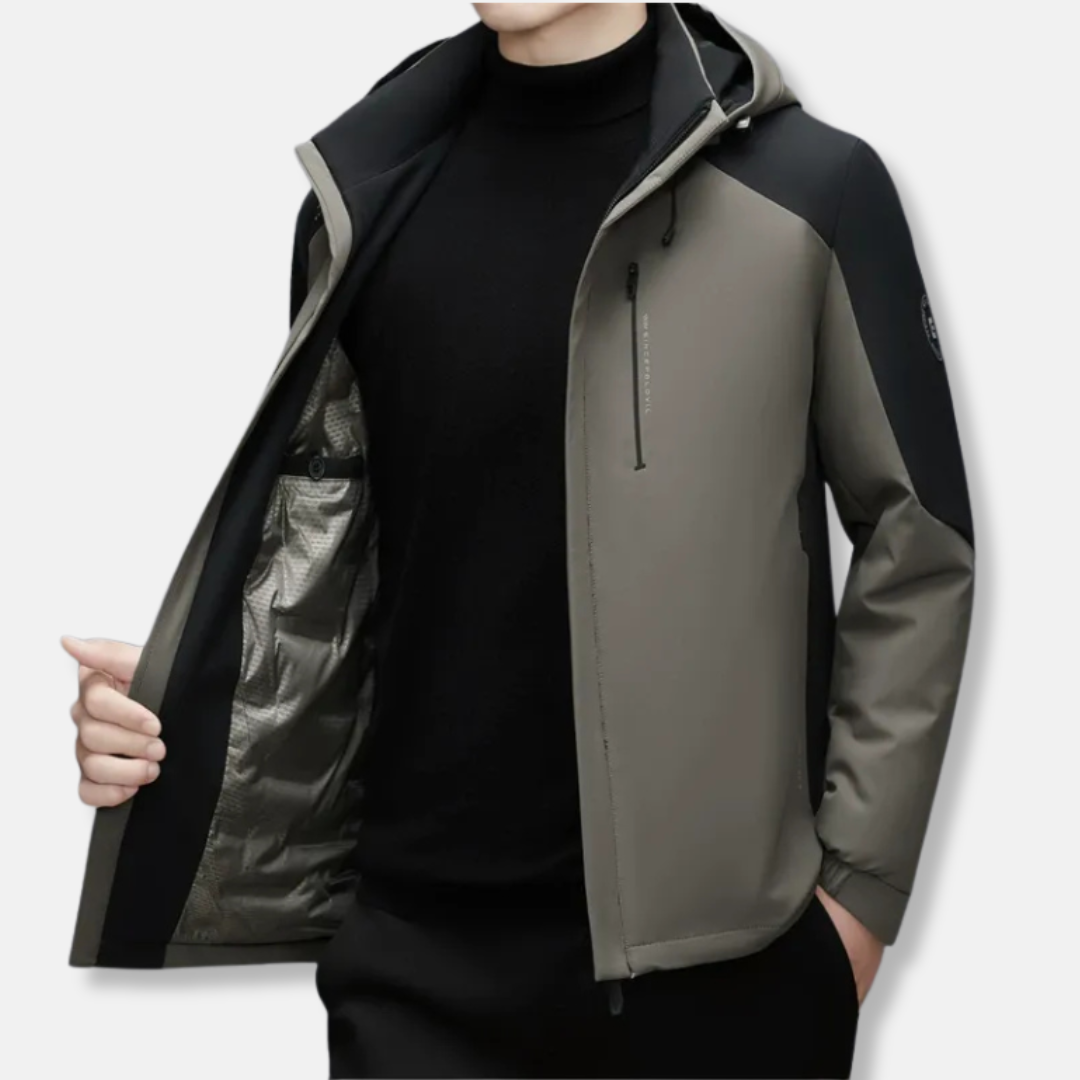 Men’s Hooded Jacket – Wind-Resistant – Straight Fit – Zippered Pockets – Panel Detail