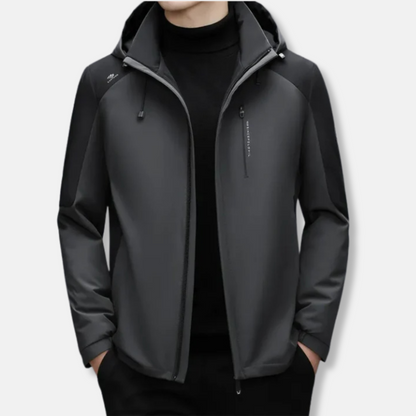 Men’s Hooded Jacket – Wind-Resistant – Straight Fit – Zippered Pockets – Panel Detail