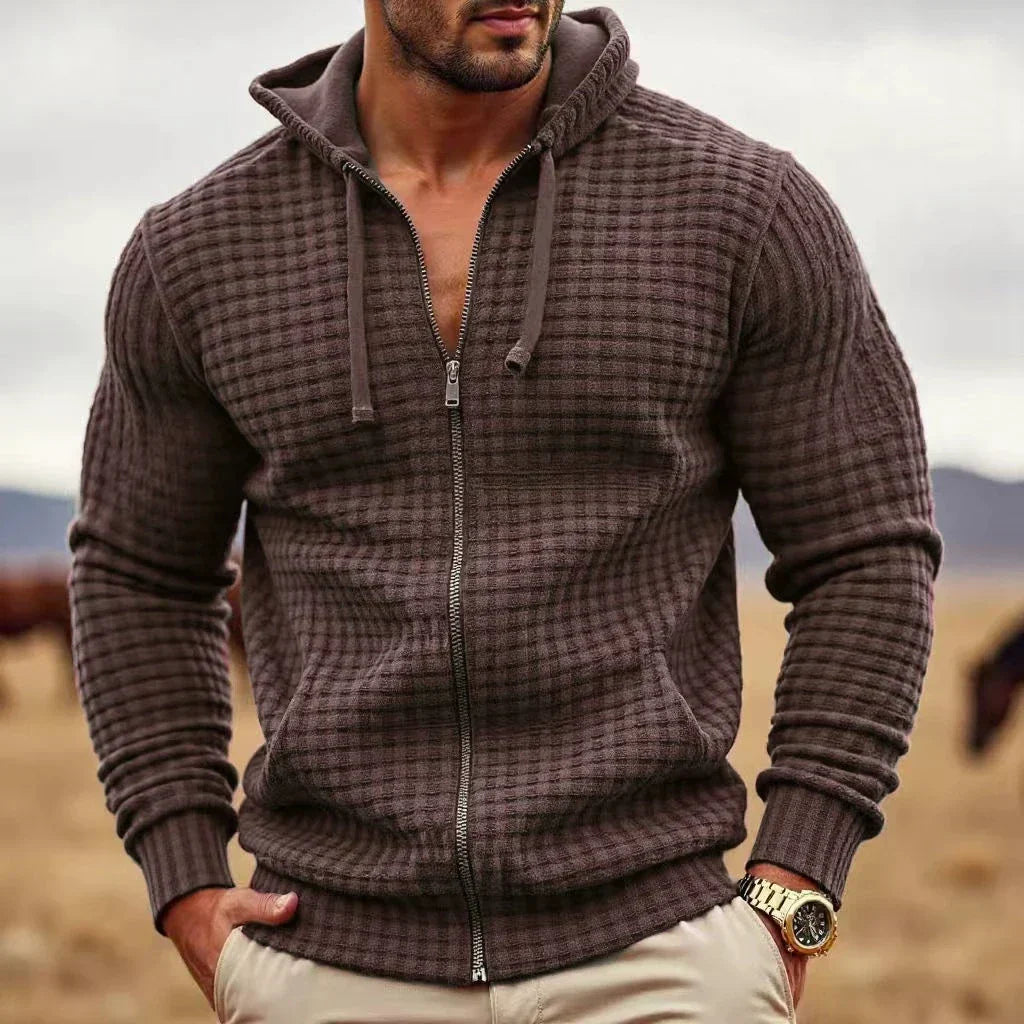 Cevori Full Zip Waffle Knit Hooded Sweatshirt