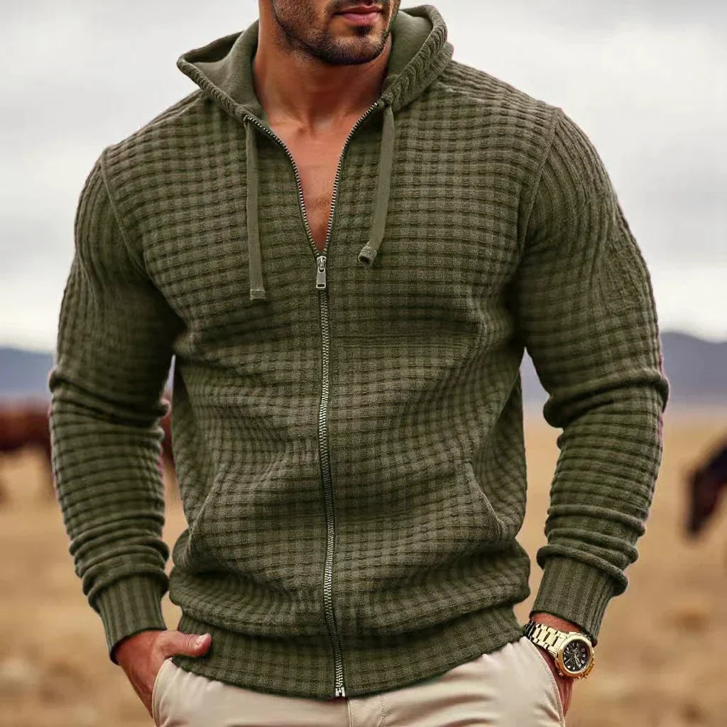 Cevori Full Zip Waffle Knit Hooded Sweatshirt