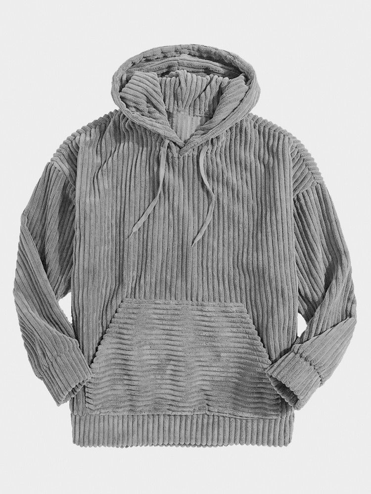 Men’s Hoodie – Corduroy Textured – Oversized Relaxed Fit – Kangaroo Pocket – Ribbed Trim