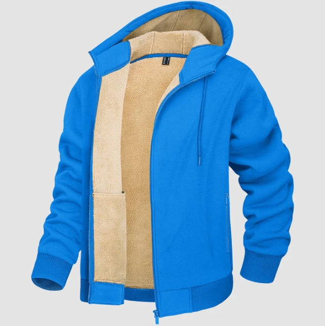 Men’s Hoodie Jacket – Sherpa Lined – Regular Fit – Full Zip – Ribbed Cuffs & Hem