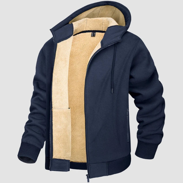 Men’s Hoodie Jacket – Sherpa Lined – Regular Fit – Full Zip – Ribbed Cuffs & Hem