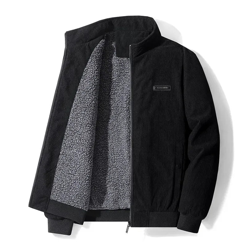 Men’s Jacket – Corduroy – Fleece Lined – Casual Fit – Zip Front – Standing Collar