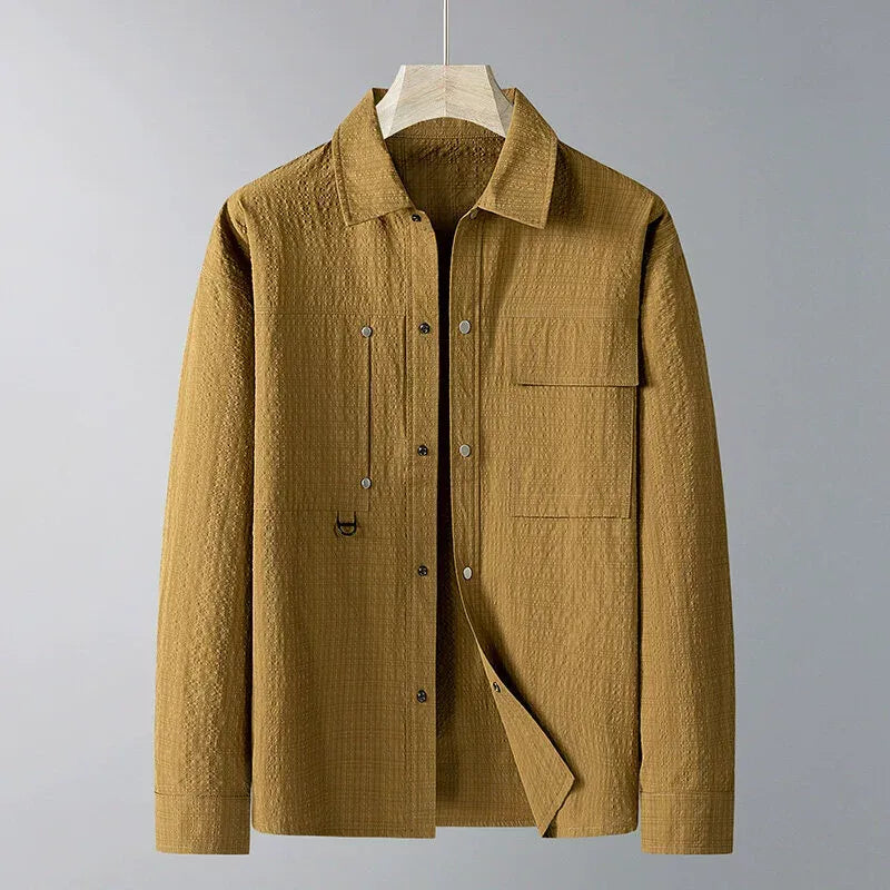 Men’s Jacket – Loose Fit – Textured Fabric – Pointed Lapel – Chest Pockets – D-Ring Detail