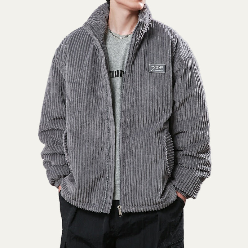 Men’s Corduroy Stand Collar Puffer Bomber Jacket