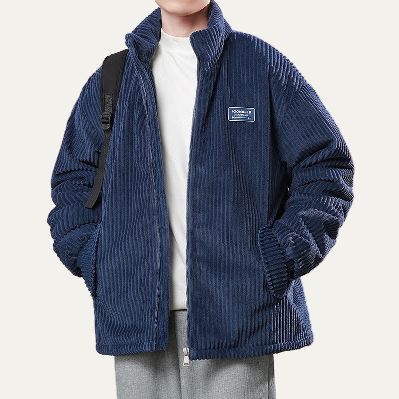 Men’s Corduroy Stand Collar Puffer Bomber Jacket