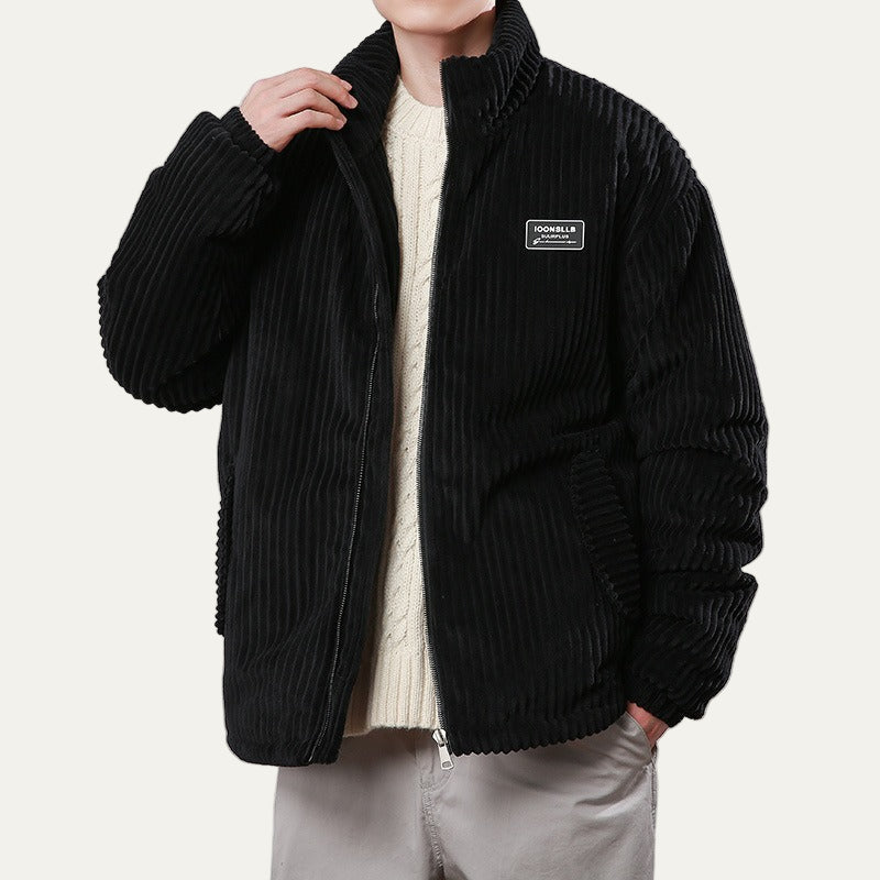 Men’s Corduroy Stand Collar Puffer Bomber Jacket