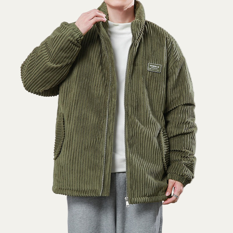 Men’s Corduroy Stand Collar Puffer Bomber Jacket