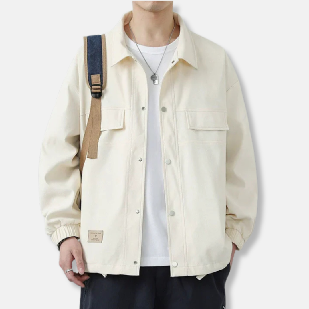 Men’s Jacket – Relaxed Fit – Boxy Silhouette – Snap Closure – Drawstring Hem