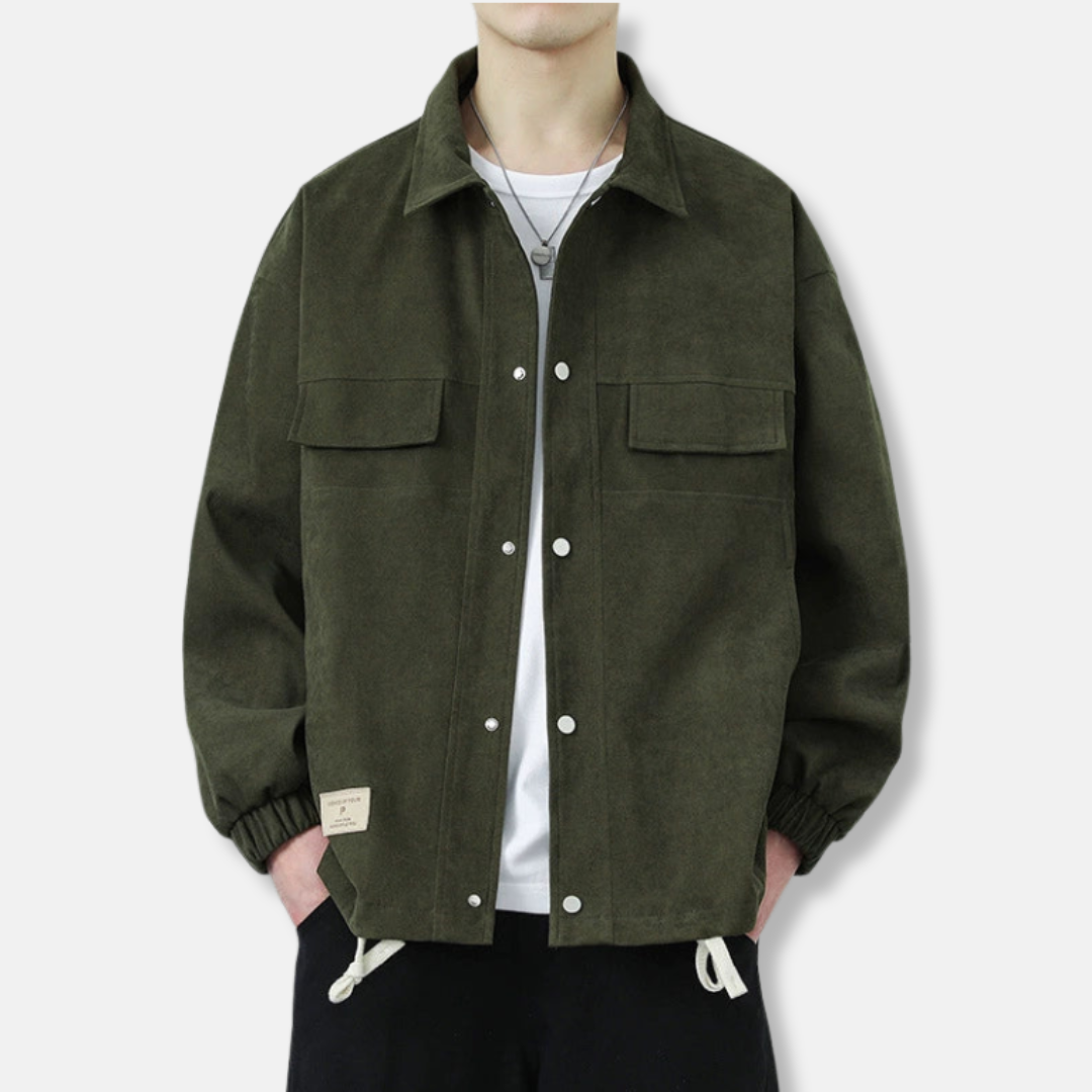 Men’s Jacket – Relaxed Fit – Boxy Silhouette – Snap Closure – Drawstring Hem