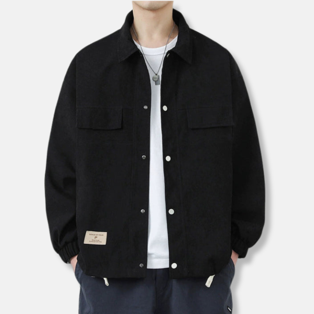 Men’s Jacket – Relaxed Fit – Boxy Silhouette – Snap Closure – Drawstring Hem