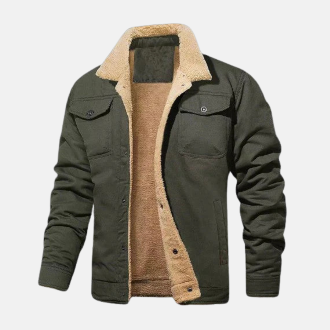 Men’s Jacket – Relaxed Fit – Sherpa Lined – Button Front – Rugged Cotton Blend