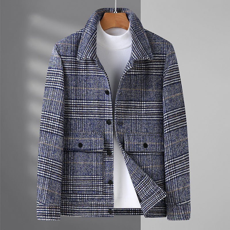 Cevori Micro-Check Wool Blend Jacket with Flap Pockets