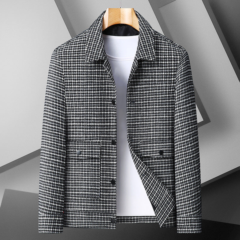 Men’s Jacket – Wool Blend – Regular Fit – Micro-Check – Button Front – Flap Pockets