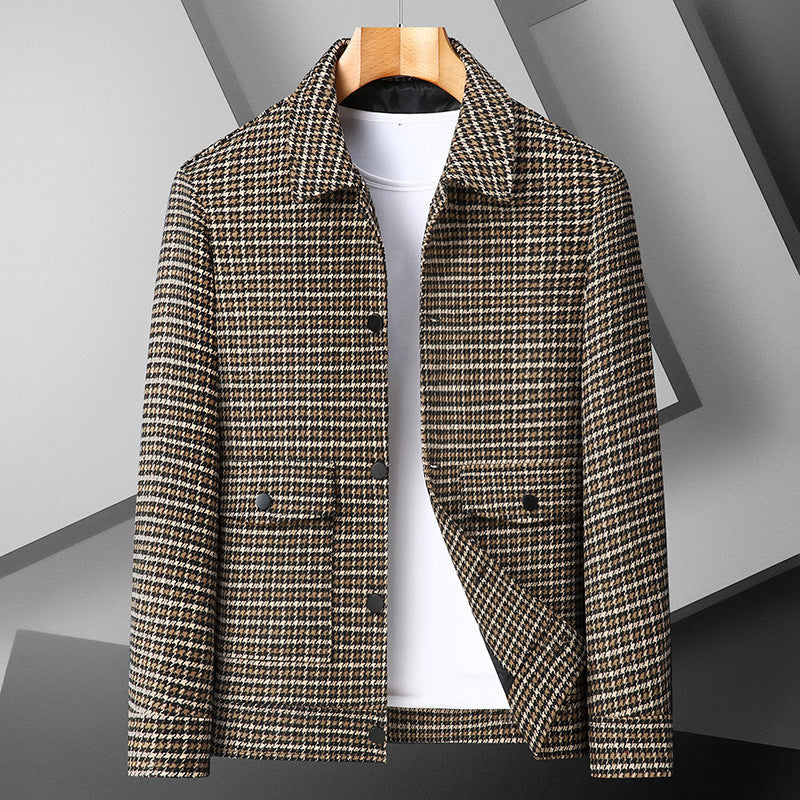 Men’s Jacket – Wool Blend – Regular Fit – Micro-Check – Button Front – Flap Pockets