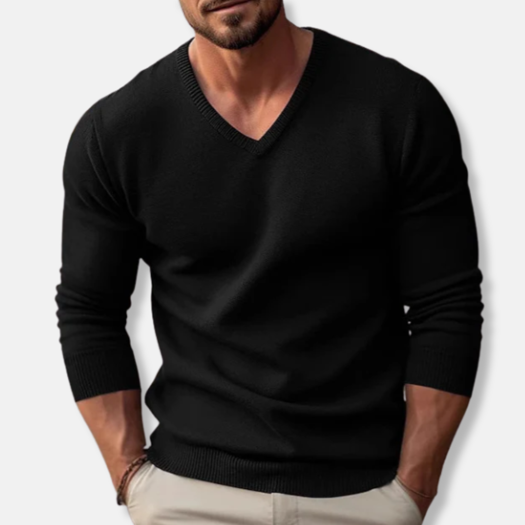 Men’s Knitted Sweater – Slim Fit – V-Neck – Long Sleeve – Soft Cotton Texture