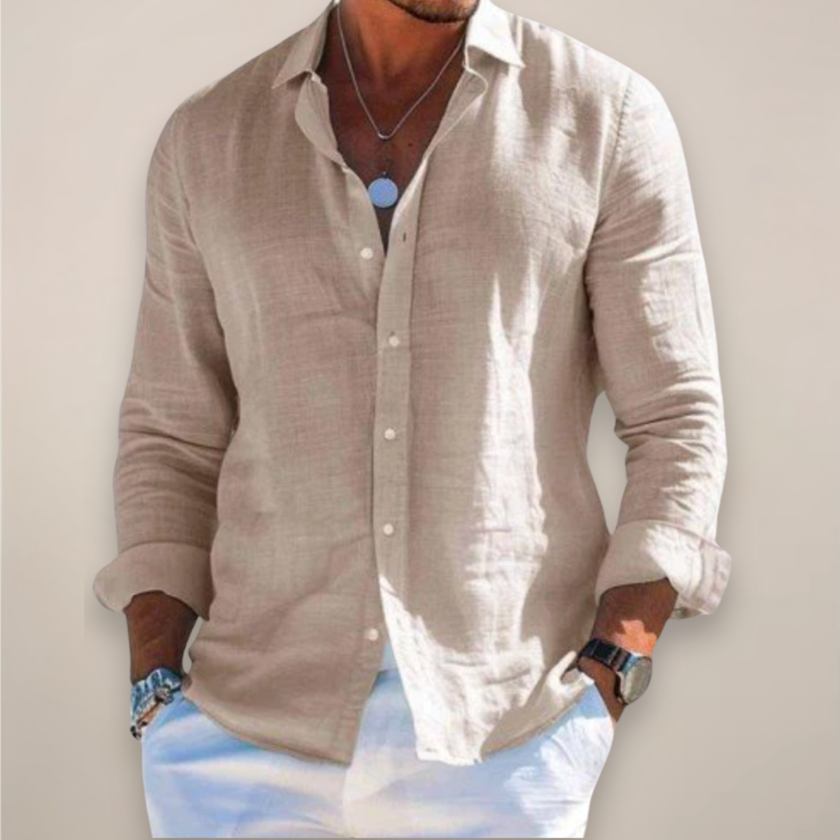 Men’s Linen Casual Long Sleeve Shirt – Solid Colour Button-Up in Multiple Shades