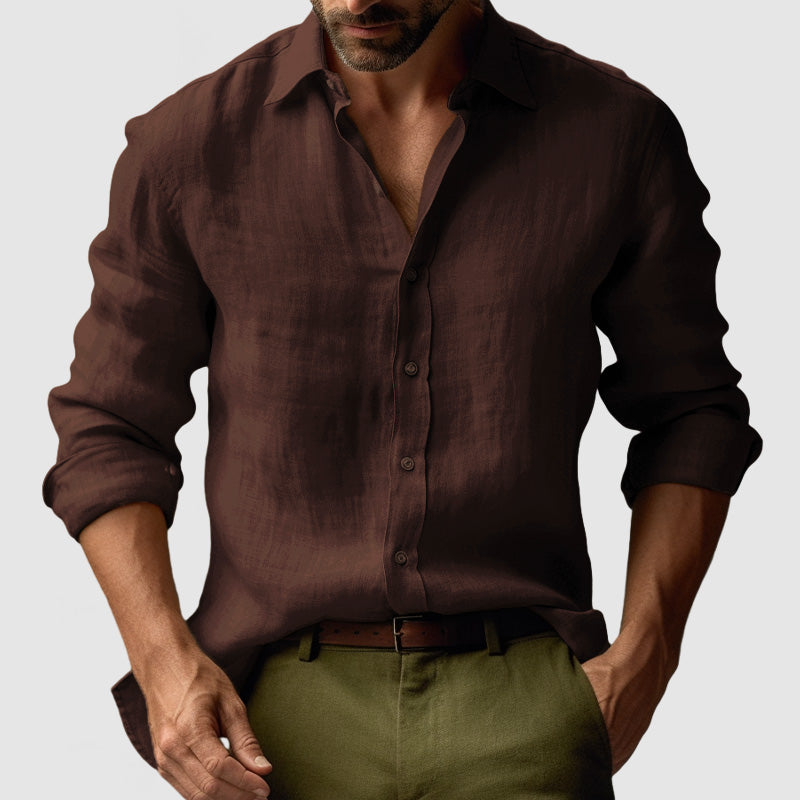 Men’s Linen Vintage Button-Up Shirt – Lightweight Smart-Casual Essential