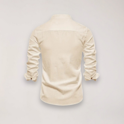 Men’s Long Sleeve Stand Collar Shirt – Embroidered Solid Design for Smart Casual Styling