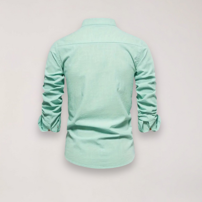 Men’s Long Sleeve Stand Collar Shirt – Embroidered Solid Design for Smart Casual Styling